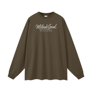 Streetwear Unisex Cotton Long Sleeve Tee - Brown, M