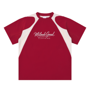 Contrast Panel Cotton T-Shirt - Red, XL