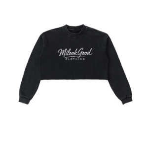 Women's Snow Washed Raw Edge Cropped Sweatshirt - Black, S