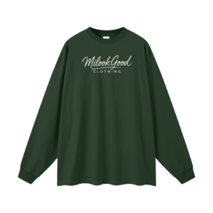Streetwear Unisex Cotton Long Sleeve Tee - Blackish Green, XS