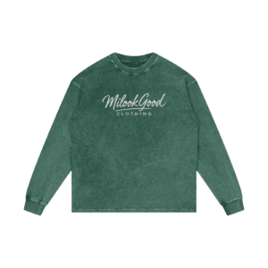 Acid Wash Oversize Long Sleeve T-Shirt - Dark Green, S