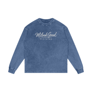 Acid Wash Oversize Long Sleeve T-Shirt - Dark Blue, S