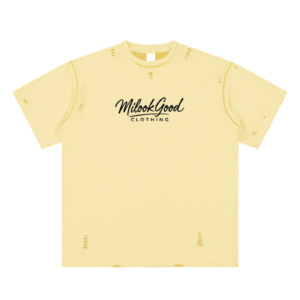 Hand-frayed Reversible T-shirt - Light Apricot with Yellow, XL