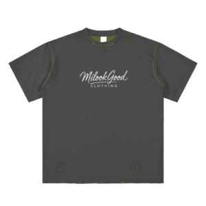 Hand-frayed Reversible T-shirt - Dark Gray with Army Green, XL