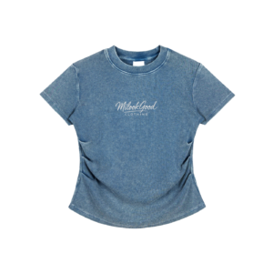 Vintage-Wash Bodycon Cotton T-Shirt - Blue, XL