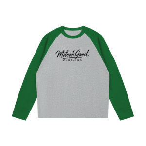 Color-Blocked Raglan Long-Sleeve T-Shirt - Flower Gray with Green, S
