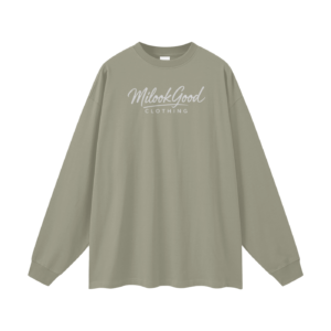 Streetwear Unisex Cotton Long Sleeve Tee - Gray Green, S