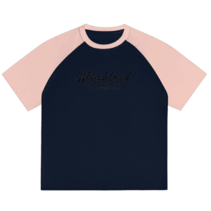 Color-Blocked Raglan Sleeve T-shirt - Dark Blue with Light Pink, XL