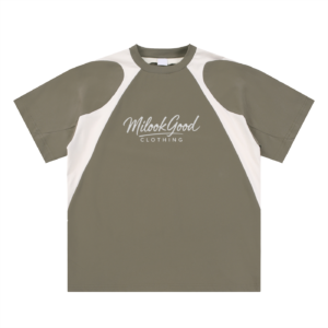 Contrast Panel Cotton T-Shirt - Gray Coffee, 2XL