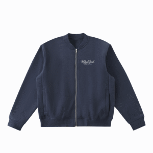 Essential Zip-Up Fleeced Varsity Jacket - Dark Blue, XL