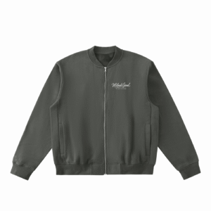Essential Zip-Up Fleeced Varsity Jacket - Dark Gray, L