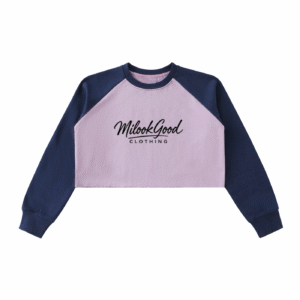 Raw-Hem Color-Block Raglan Crop Sweatshirt - Light Purple with Royal Blue, M
