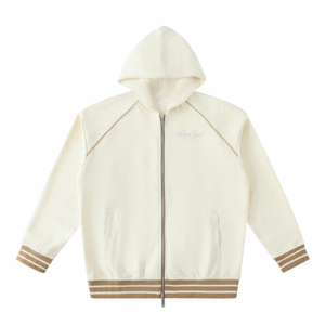 Striped Trim Zip-Up Hoodie - Mild Apricot, 2XS