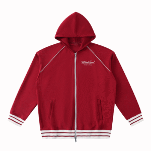 Striped Trim Zip-Up Hoodie - Red, M