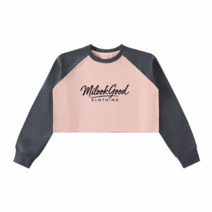 Raw-Hem Color-Block Raglan Crop Sweatshirt - Pink with Dark Gray, S
