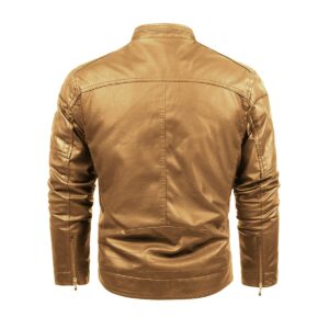 Plus Fleece Decorative Zipper Leather Jacket - coffee color, 5XL