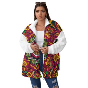 Unisex Borg Fleece Stand-up Collar Coat With Zipper Closure(Plus Size)