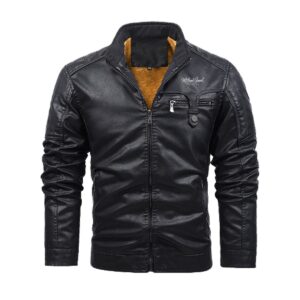 Plus Fleece Decorative Zipper Leather Jacket