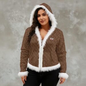 Women's Faux Fur Trim Hooded Jacket | Velvet - L