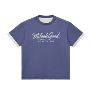 Contrast Cuff Cuffed T-Shirt - Midnight Blue, S