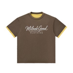 Contrast Cuff Cuffed T-Shirt - Brown, S