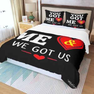 “We Got Us” Three-Piece Duvet Bedding Set - White, Queen
