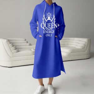 Women's Fleece-Lined Hoodie Dress With Side slits - Prussian Blue, 2XL