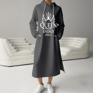 Women's Fleece-Lined Hoodie Dress With Side slits - Granite Gray, 3XL