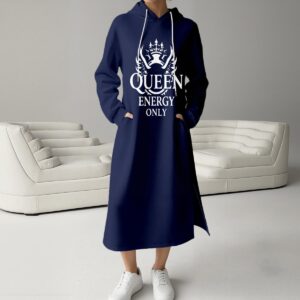 Women's Fleece-Lined Hoodie Dress With Side slits - Cornflower Blue, L