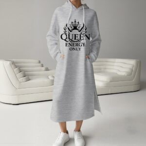 Women's Fleece-Lined Hoodie Dress With Side slits - Platinum Gray, XL