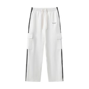 Side Stripe Straight-Leg Pants (Unisex) - White, L