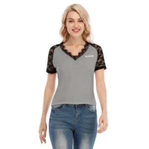 Women's V-neck T-shirt With Lace - M