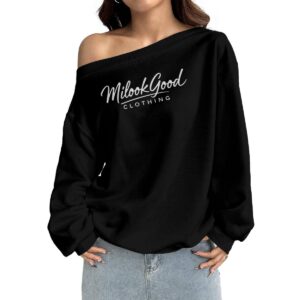 Women's Off-Shoulder Sweatshirt with Micro-Fleece Lining - Black, XS