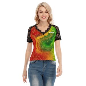 Women's V-neck T-shirt With Lace - L