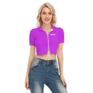 Women's Short Sleeve T-shirt With Two-way Zipper - M