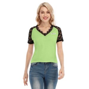 Women's V-neck T-shirt With Lace - White, L