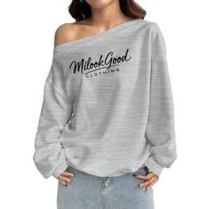 Women's Off-Shoulder Sweatshirt with Micro-Fleece Lining - Platinum Gray, 6XL