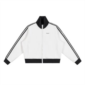 Contrast Side Stripe Fleece Cropped Track Jacket (Women) - White, L