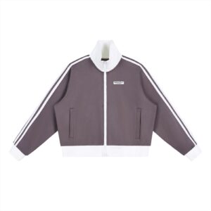 Contrast Side Stripe Fleece Cropped Track Jacket (Women) - Plum Purple, S