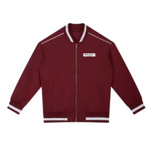 Contrast Piping Zip Bomber Jacket (Unisex) - Wine Red, M