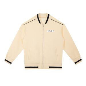 Contrast Piping Zip Bomber Jacket (Unisex) - Apricot, XS