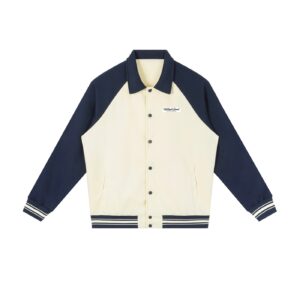 Contrast Raglan Sleeve Baseball Jacket (Unisex) - Apricot with Navy Blue, XS