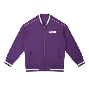 Contrast Piping Zip Bomber Jacket (Unisex) - Purple, 2XL