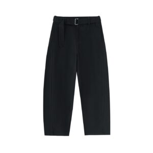 Belted Barrel-Leg Chino Pants (Women) - Black, L