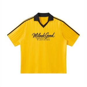 Contrast Collar Striped Soccer Jersey (Unisex) - Yellow with Black, L