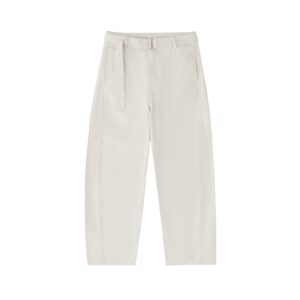 Belted Barrel-Leg Chino Pants (Women) - Beige, S