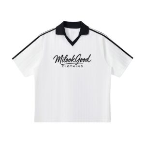 Contrast Collar Striped Soccer Jersey (Unisex) - White with Black, XL