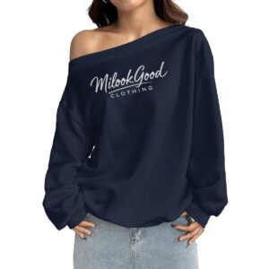 Women's Off-Shoulder Sweatshirt with Micro-Fleece Lining - Cornflower Blue, 6XL