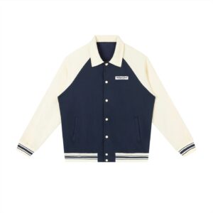 Contrast Raglan Sleeve Baseball Jacket (Unisex) - Navy Blue with Apricot, L