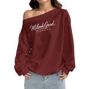 Women's Off-Shoulder Sweatshirt with Micro-Fleece Lining - Tuscan Red, 2XL